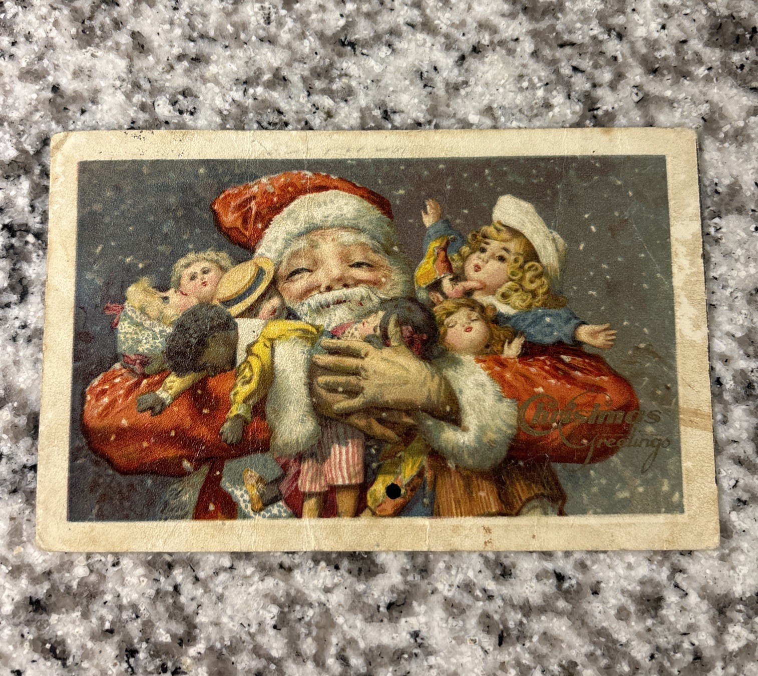 Antique 1913 Santa Claus Holding 7 Dolls postcard Rare Damaged As Is Posted 1927