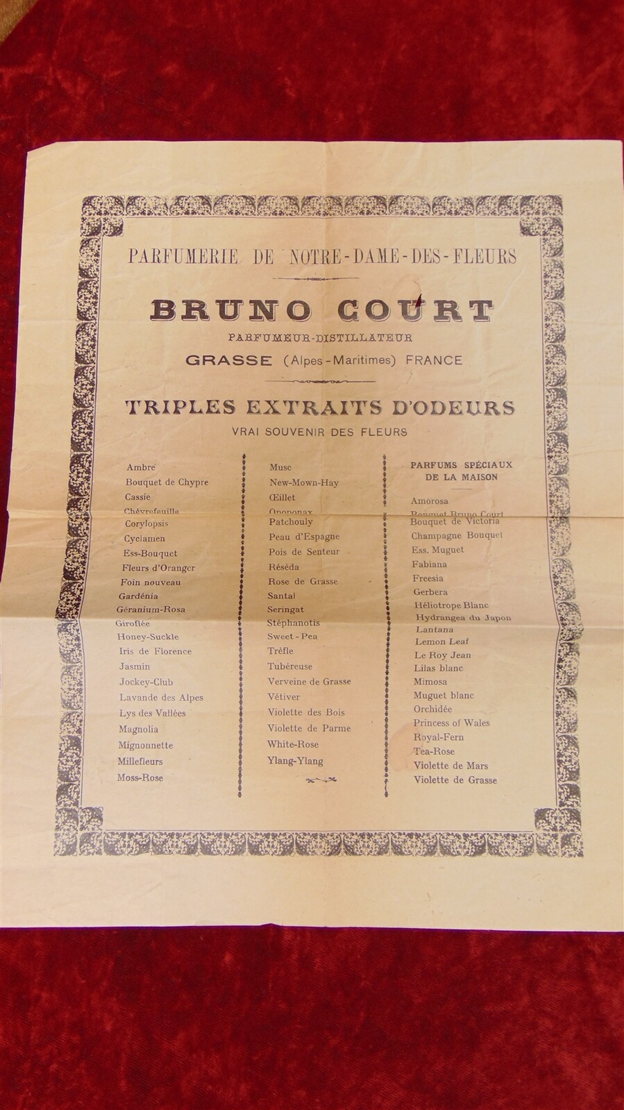 1920s BRUNO COURT PERFUME Product GRASSE FRANCE Extracts Double Sided FLYER 1920s BRUNO COURT PERFUME Product GRASSE FRANCE Extracts Double Sided FLYER