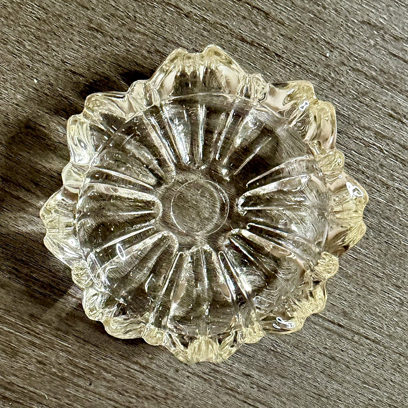 Clear Pressed Glass Open Salt Cellar Dish Round Ribbed Scalloped Rim