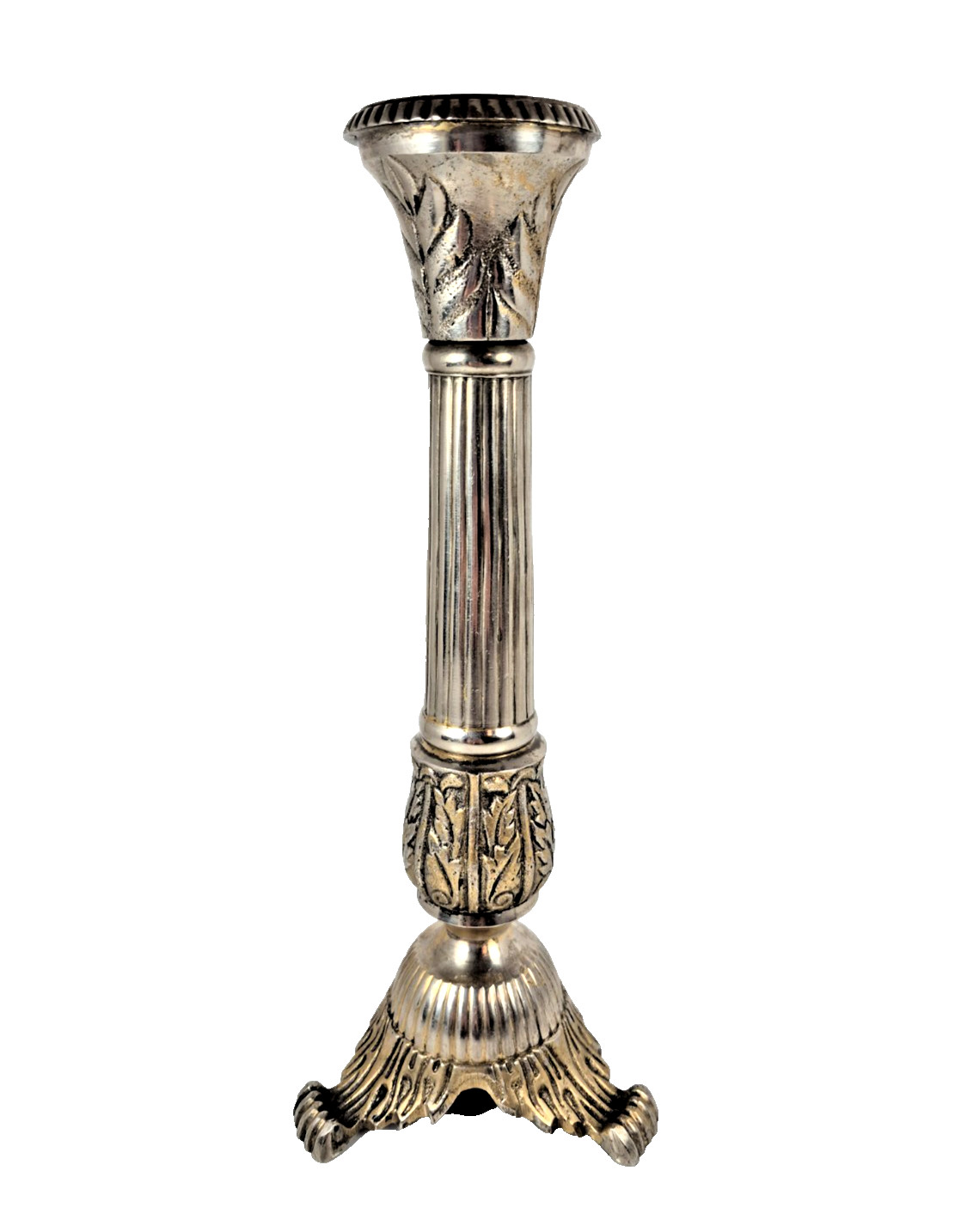 Single Vintage 10.25” ornate heavy Two tone silver plated Candle stick holder