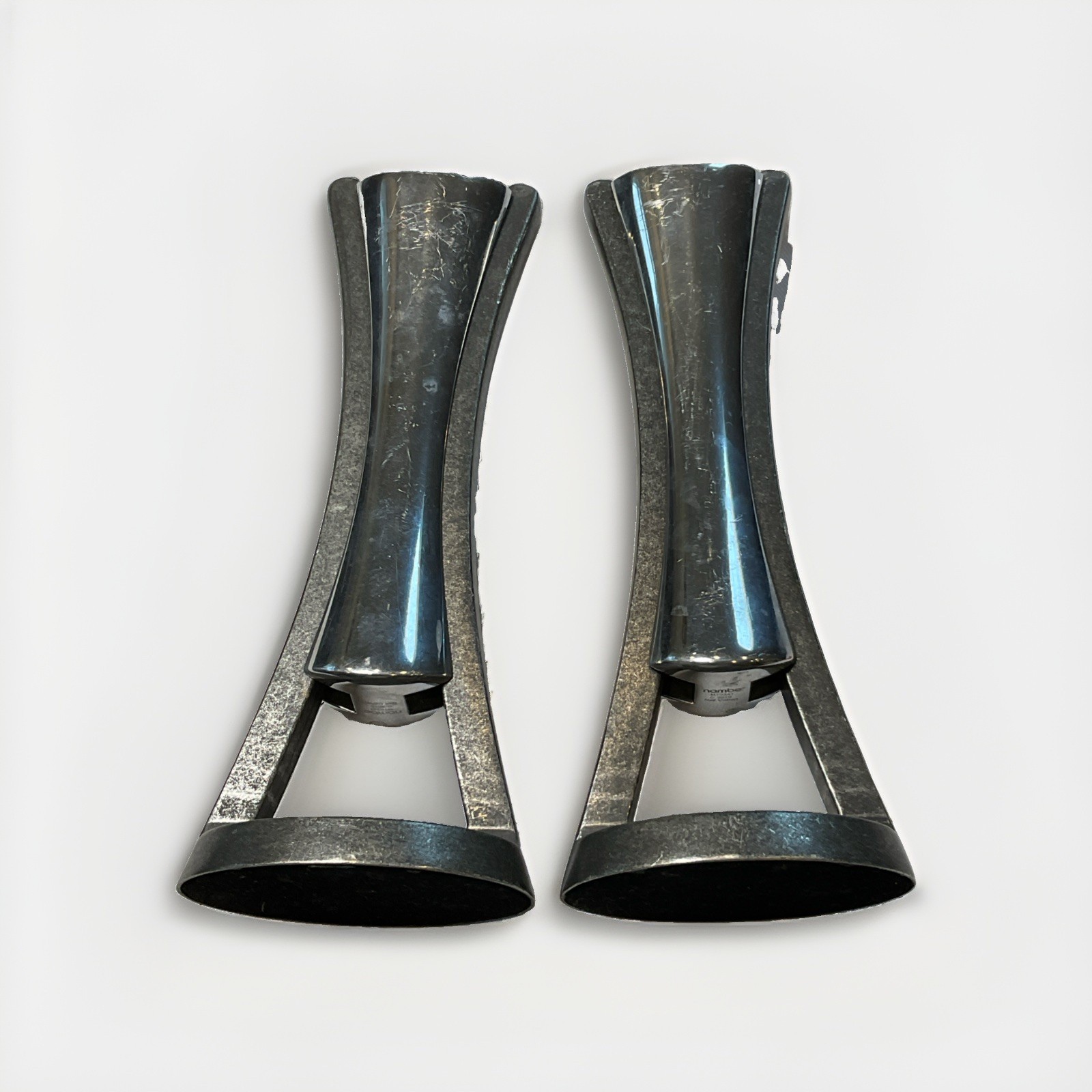 Nambe Anvil Metal Candlesticks 9”  10.5” Neil Cohen Silver Modern Brutalist 2