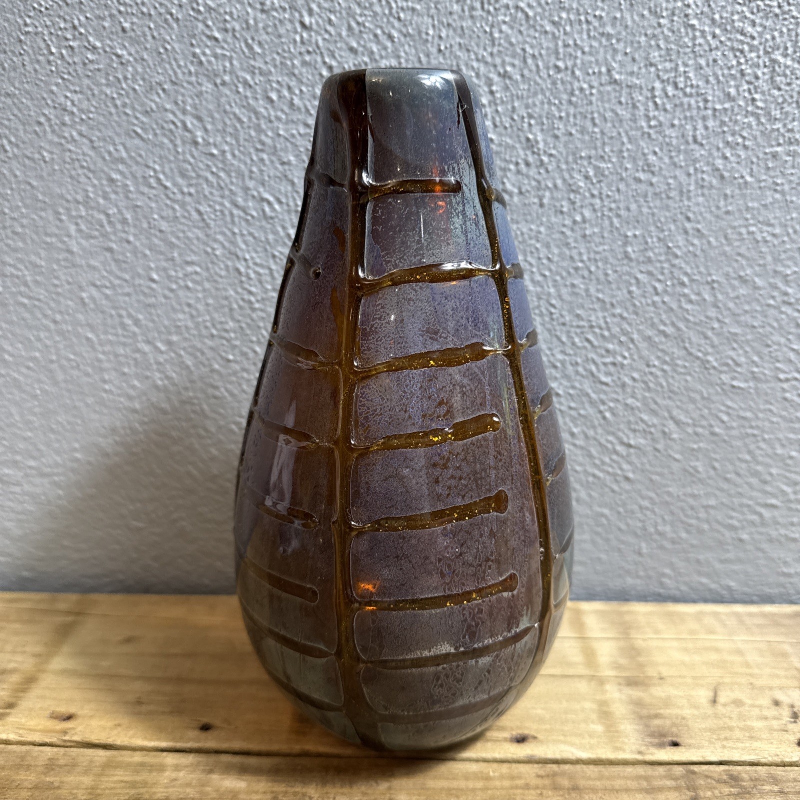 Beautiful Vintage Iridescent Art Glass Vase with Applied Thread Block Pattern Beautiful Vintage Iridescent Art Glass Vase with Applied Thread Block Pattern