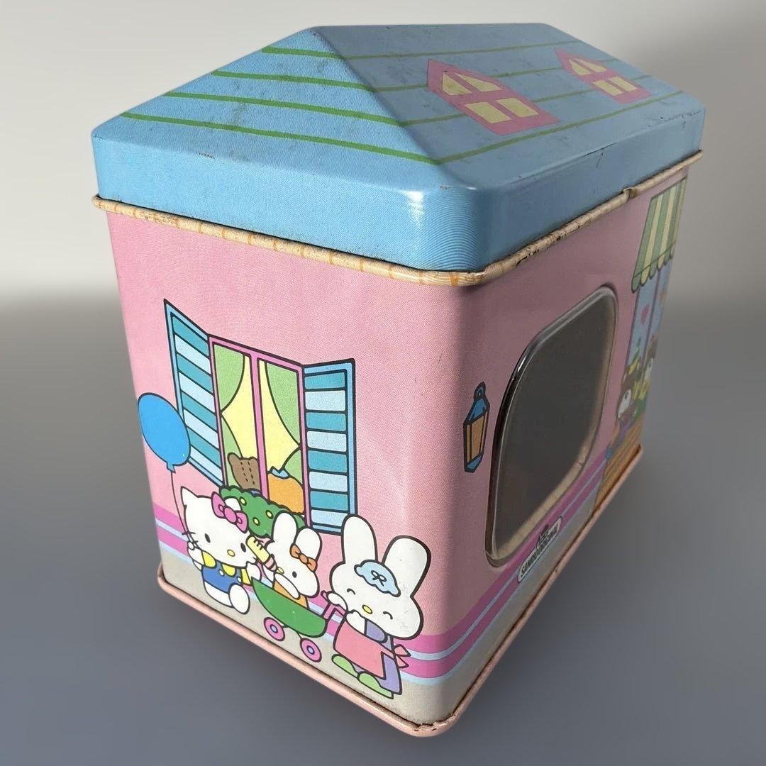 Sanrio Hello Kitty Vintage 1988 House Shaped Tin Storage Box Container Rust