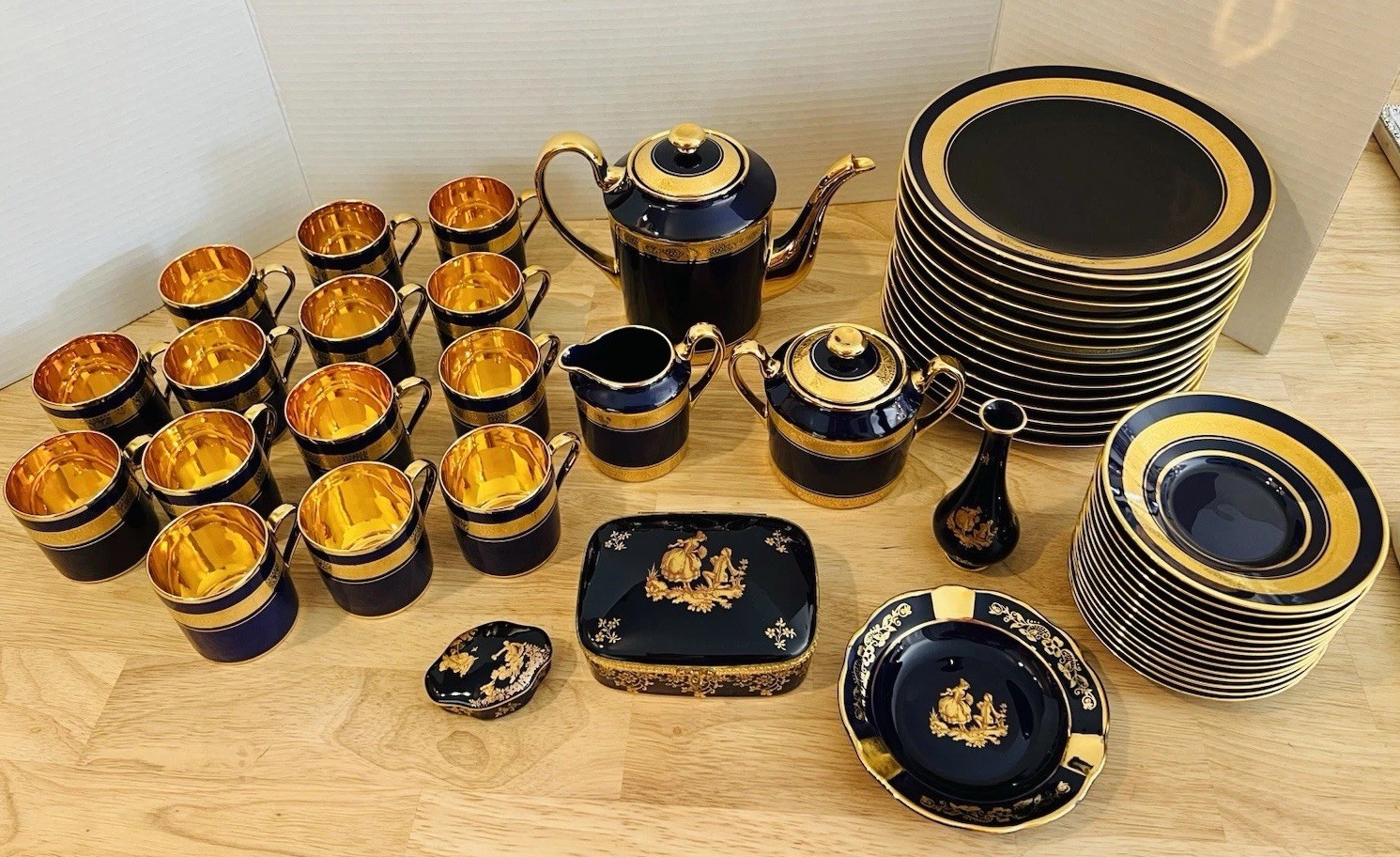 Vintage Limoges Legle France 50+Pc Dessert & Coffee Service for 14 Cobalt & Gold Vintage Limoges Legle France 50+Pc Dessert & Coffee Service for 14 Cobalt & Gold