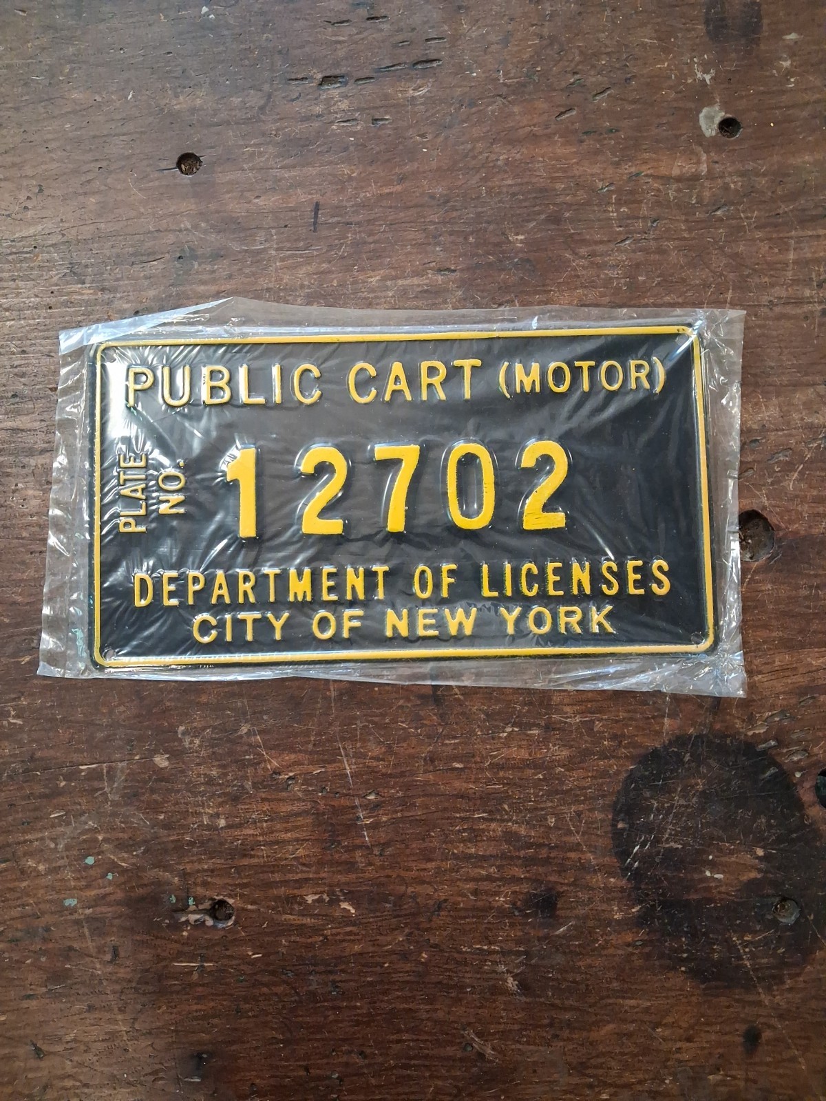NOS Vintage NYC Public Cart Motor License Plate Mint Estate NYC Inspector Tag...