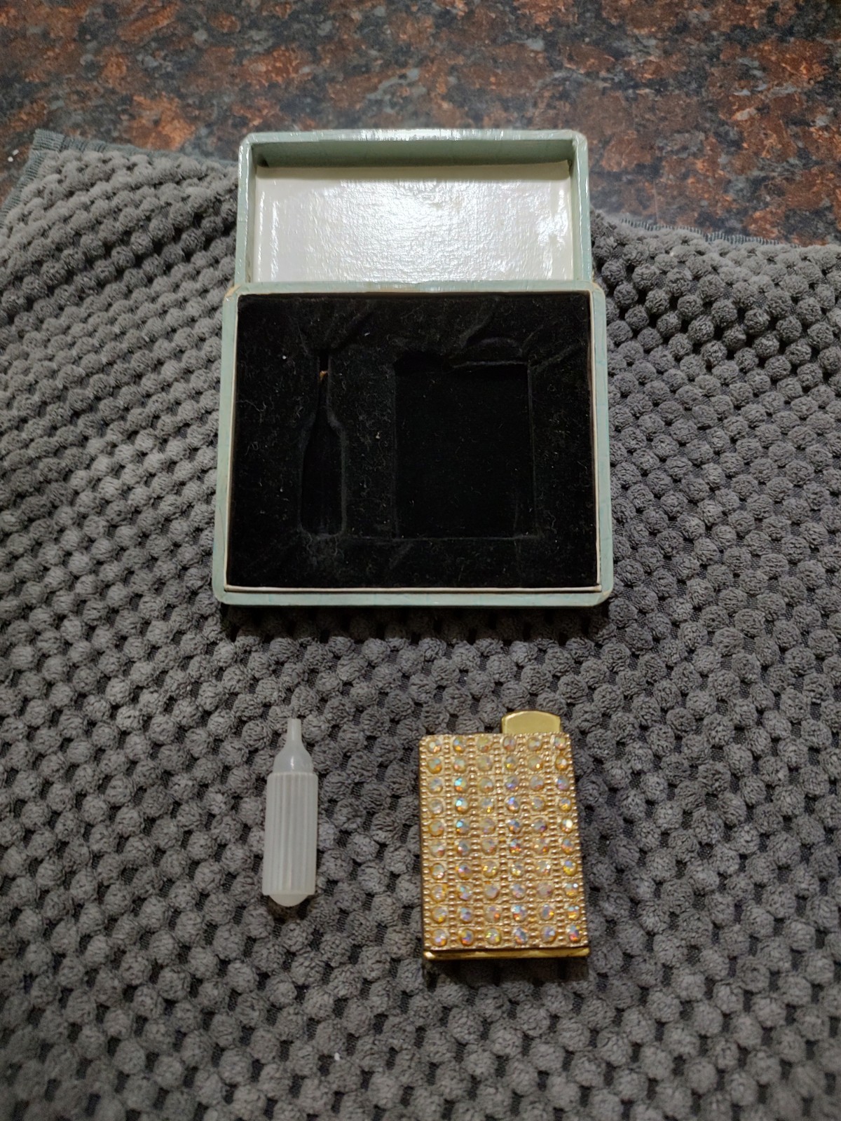 vintage brass & rhinestone lighter with box japan vintage brass & rhinestone lighter with box japan