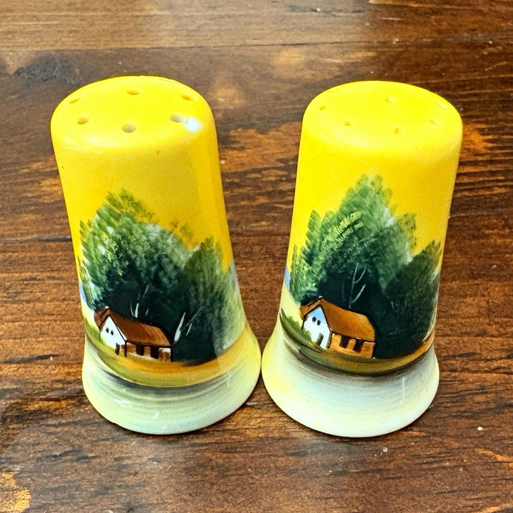 Vintage Made in Japan Ceramic Salt Pepper Shakers Hand Painted Cottage Landscape Vintage Made in Japan Ceramic Salt Pepper Shakers Hand Painted Cottage Landscape