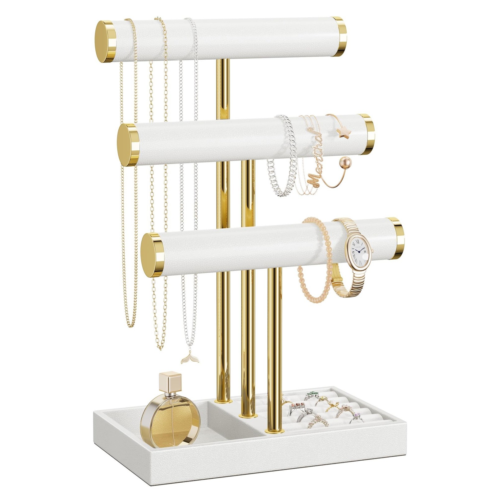 bussdis 3 Tier Bracelet Holder Display - White Leather Bracelet Holder, Detac...
