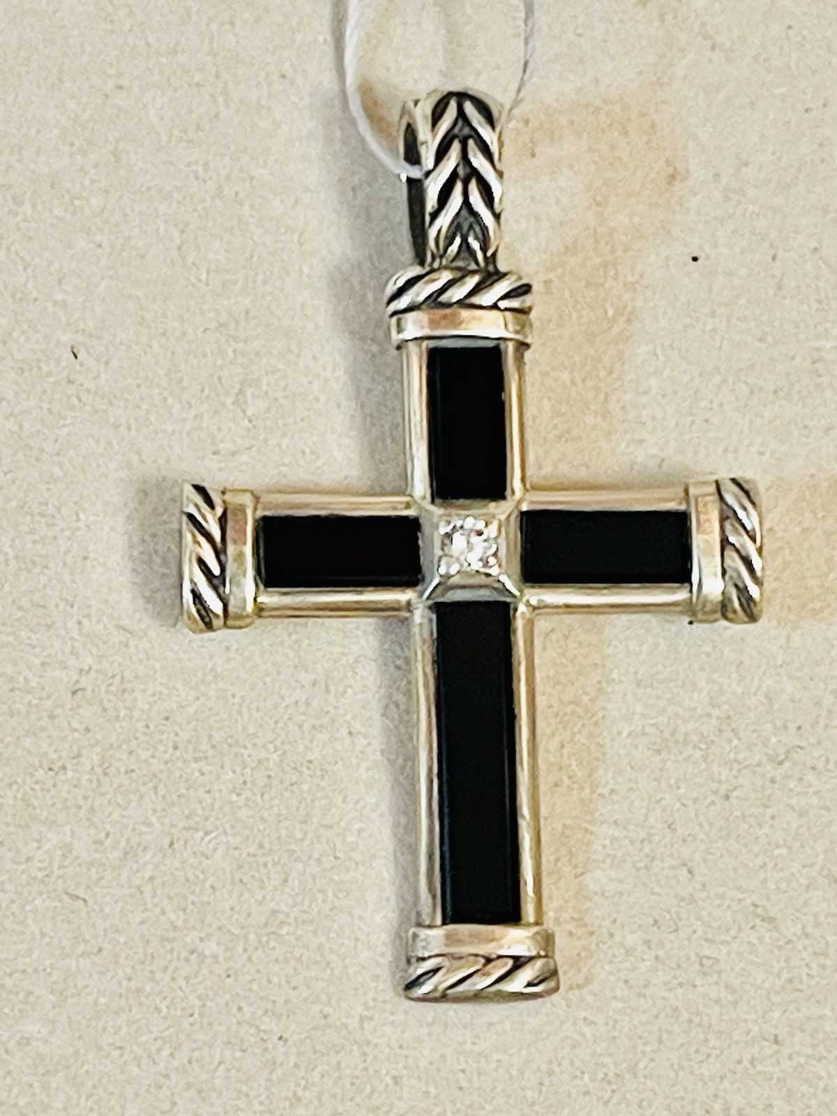 925 Sterling Silver Onyx Christian  Cross Catholic Crucifix Amulet Pendant