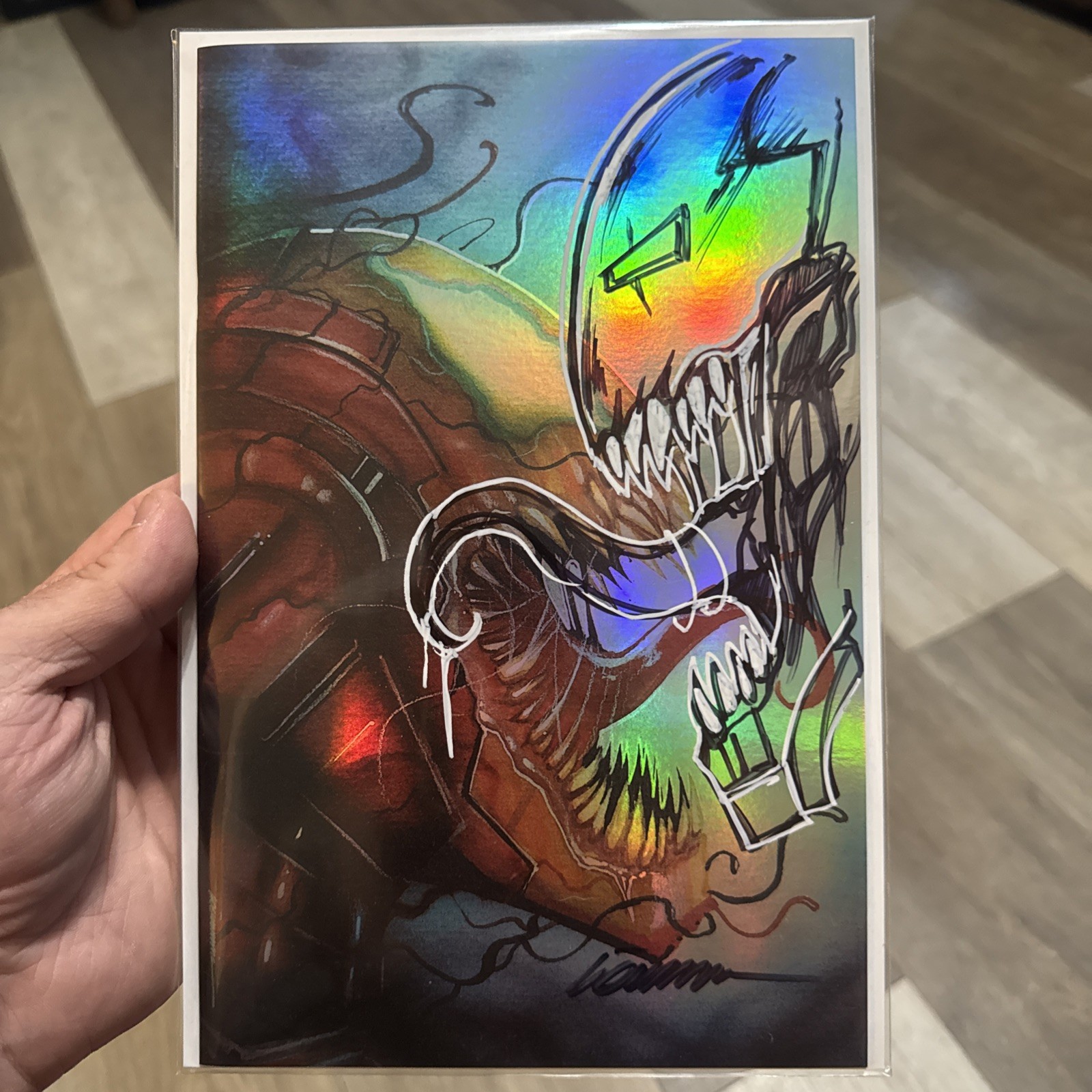 Fame: Robert Downey Jr.Venomized Iron Man Foil W/Remark NYCC limited to 50