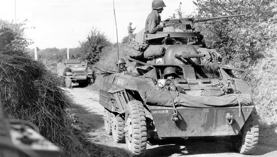 WWII B&W Photo M8 Greyhound Armored Car Normandy D-Day WW2 / 3008 WWII B&W Photo M8 Greyhound Armored Car Normandy D-Day WW2 / 3008