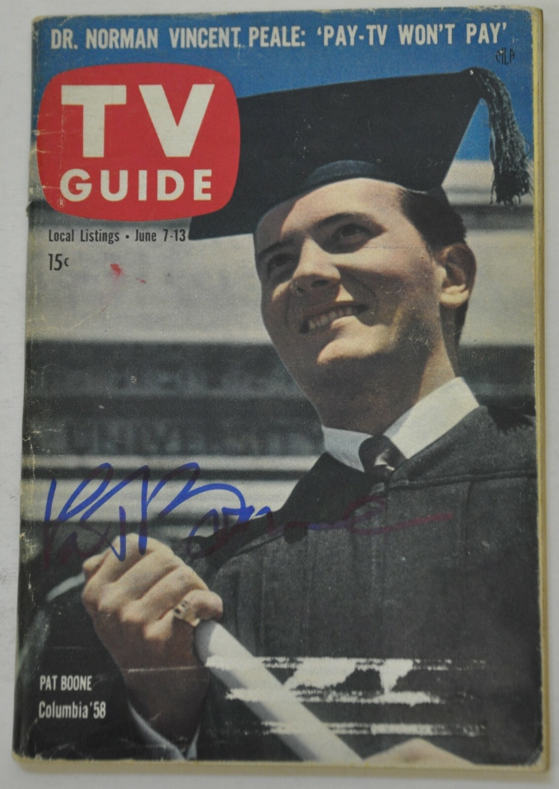 AUTOGRAPHED TV GUIDE June 7, 1958 issue #271 Pat Boone Columbia '58 AUTOGRAPHED TV GUIDE June 7, 1958 issue #271 Pat Boone Columbia '58