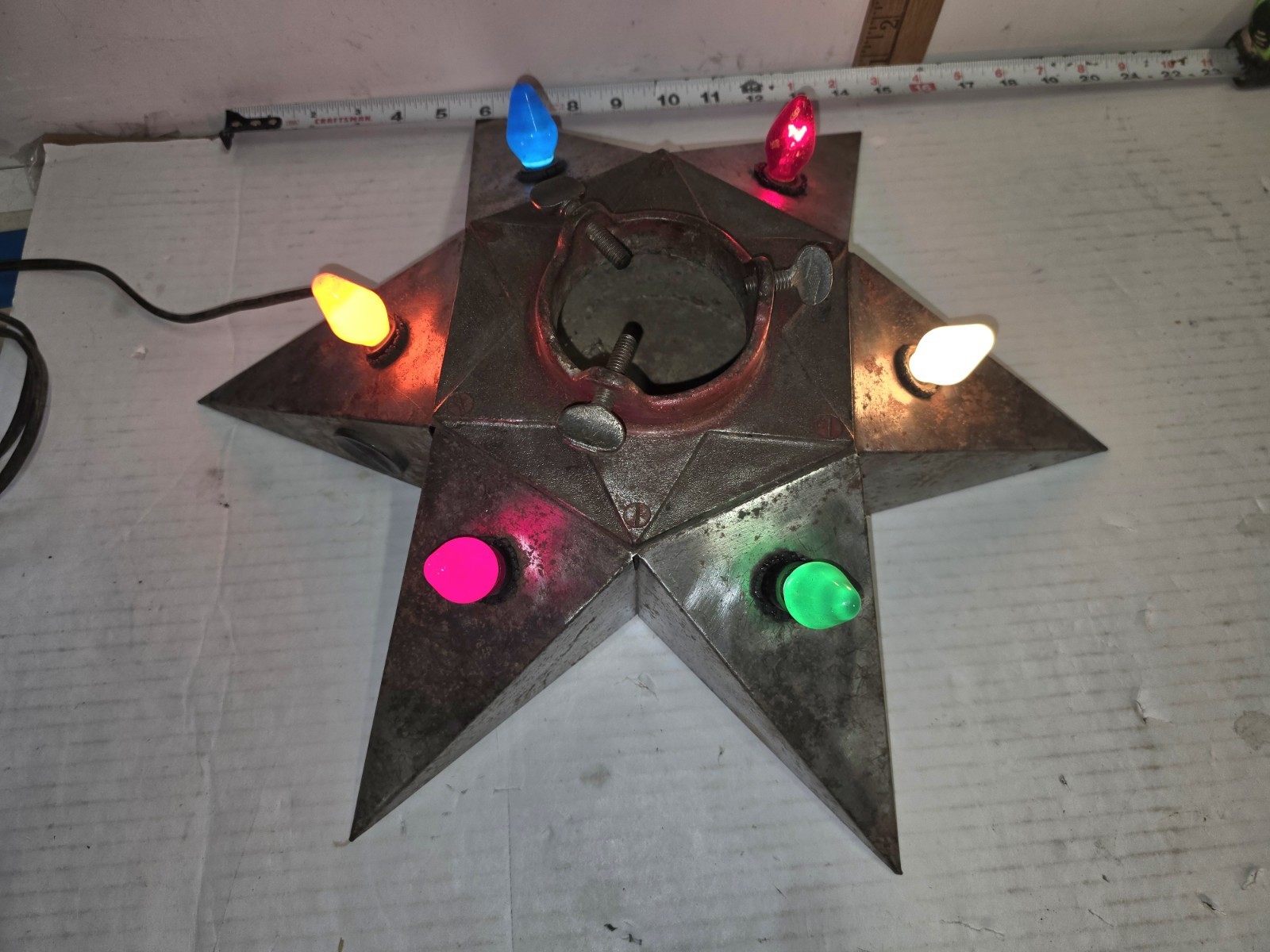 Antique Vtg. 1930s 18” Metal Star Light Up Bulbs Christmas Tree Base, restore it Antique Vtg. 1930s 18” Metal Star Light Up Bulbs Christmas Tree Base, restore it