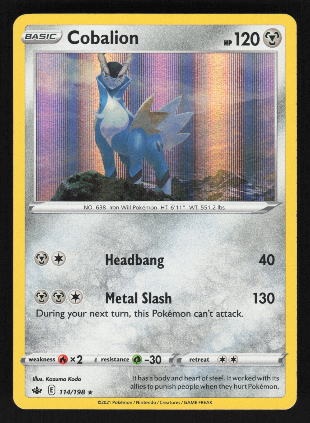 English NM Cobalion 114/198 SWSH06 Holofoil Pokemon SWSH06: Chilling Reign