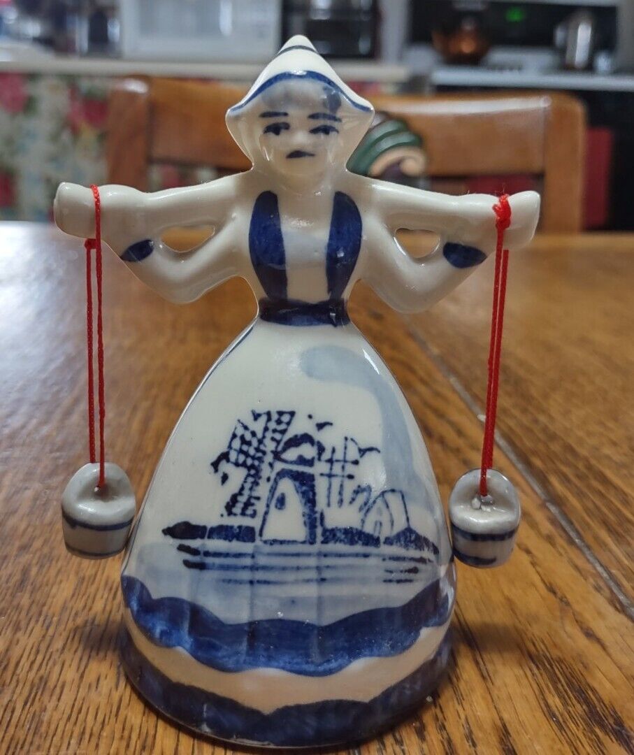Miniature Delft Dutch Girl Carrying Water Buckets