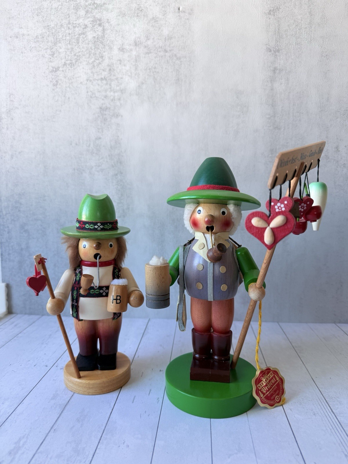 Vintage Steinbach Oktoberfest Smokers Set of 2 Bavarian Wooden Incense Figures