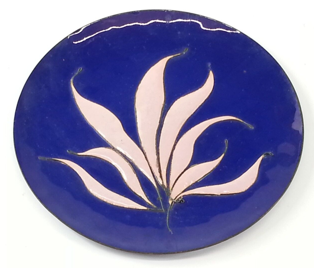 Vintage Metal Enamel Flower Plate Folk Art