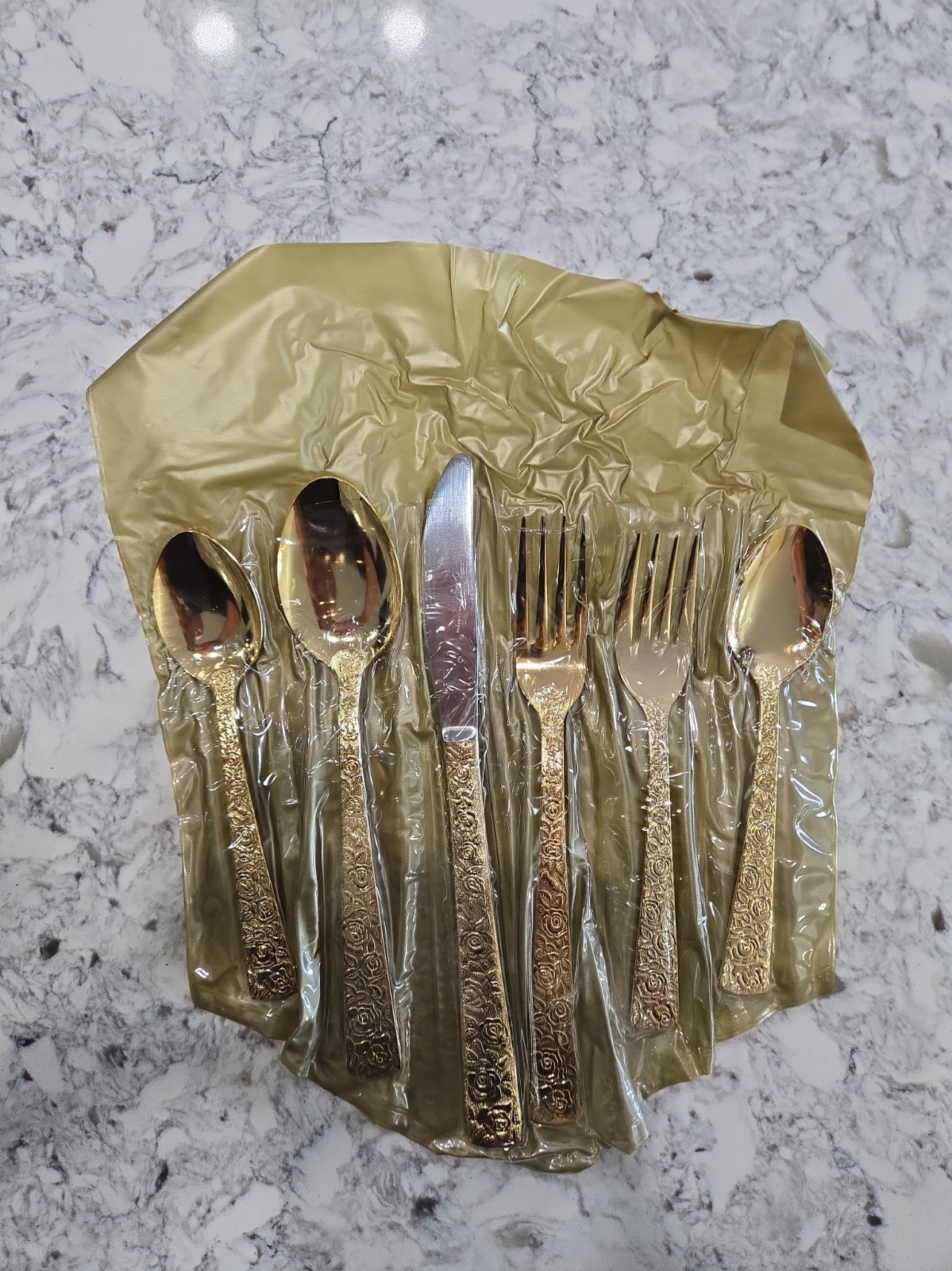 Vintage Cellini Romanesque Electroplated Gold 8 Settings Stainless Flatware