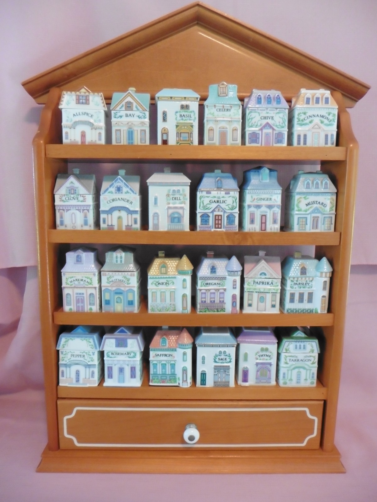 Vintage 1989 Lenox Spice Village COMPLETE 24 Set With Display Rack Shelf