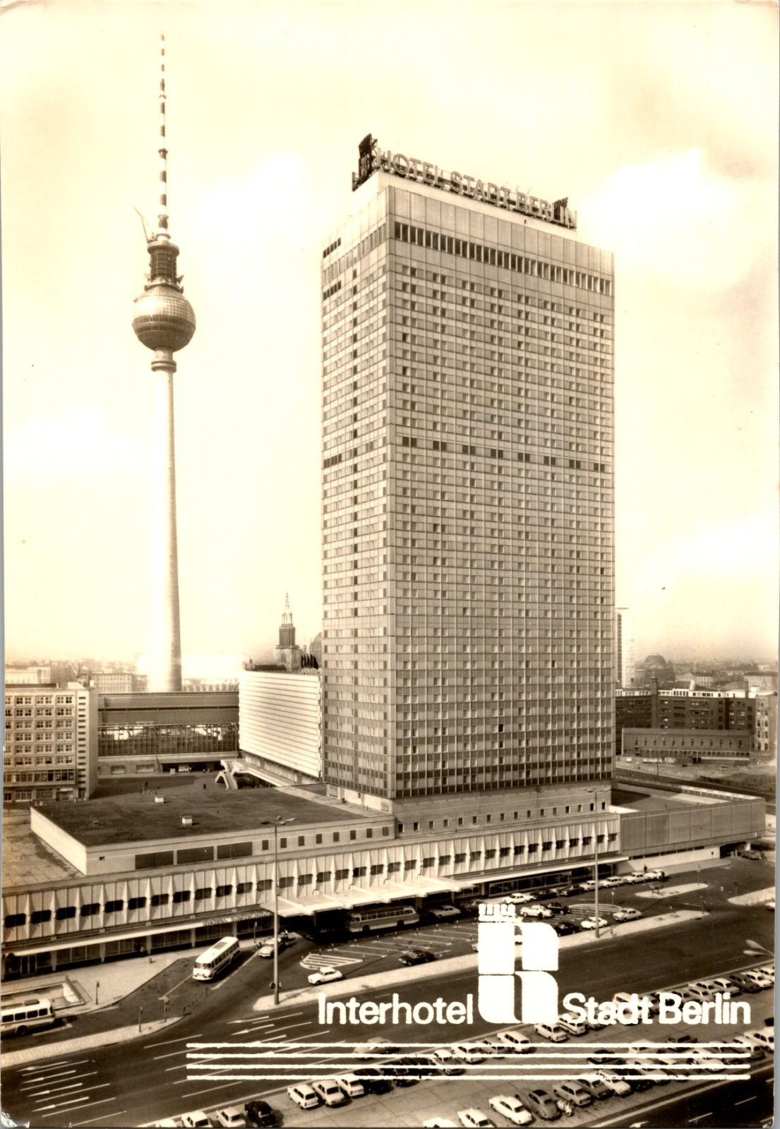 1973 East Berlin DDR Interhotel Stadt TV Tower Cold War Photo Postcard
