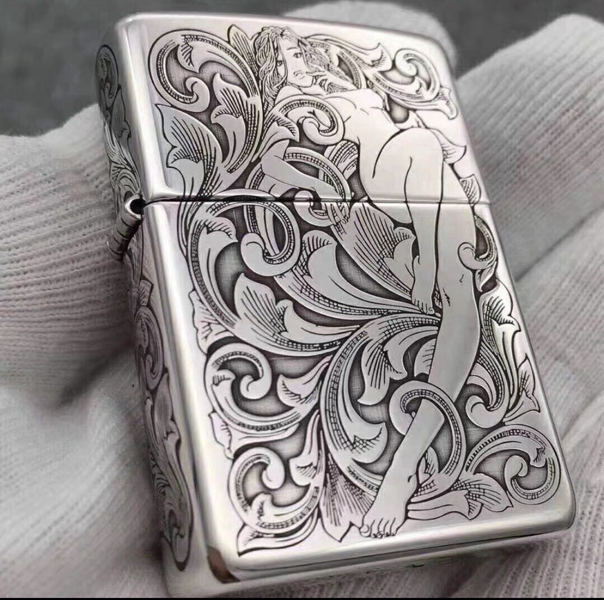 Zippo Art Nouveau Lady Engraved Lighter Silver Floral 5 Sides In a New Box Zippo Art Nouveau Lady Engraved Lighter Silver Floral 5 Sides In a New Box
