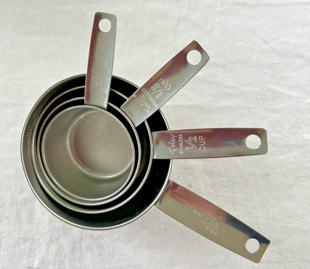 Vintage Set of 4 Foley Stainless Steel Measuring Cups - 1, 1/2, 1/3 and 1/4 Cup