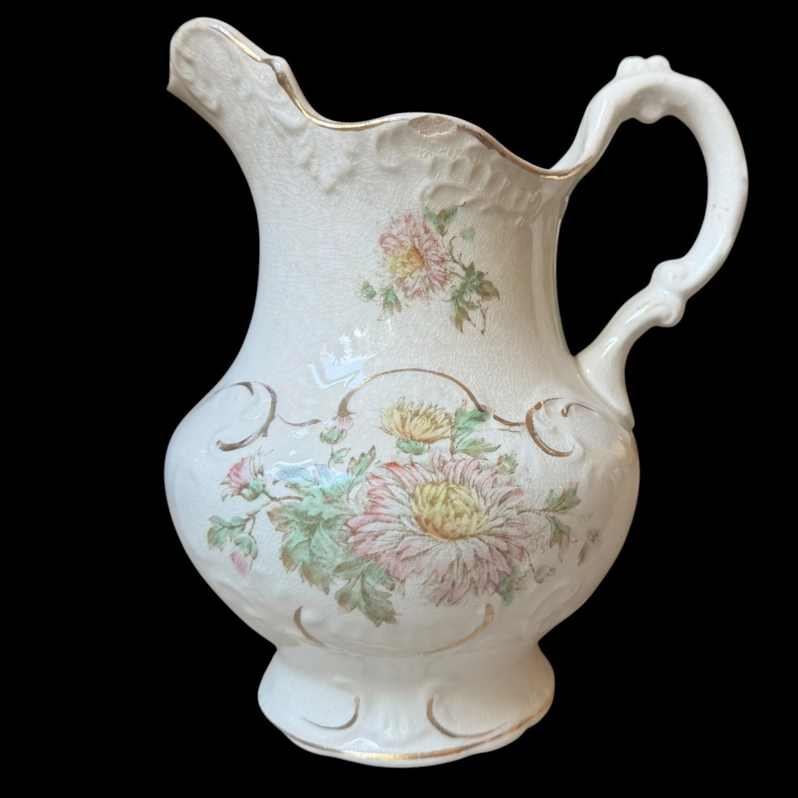 Antique Victorian Burford Brothers 8” Ironstone Style Porcelain Pitcher Floral