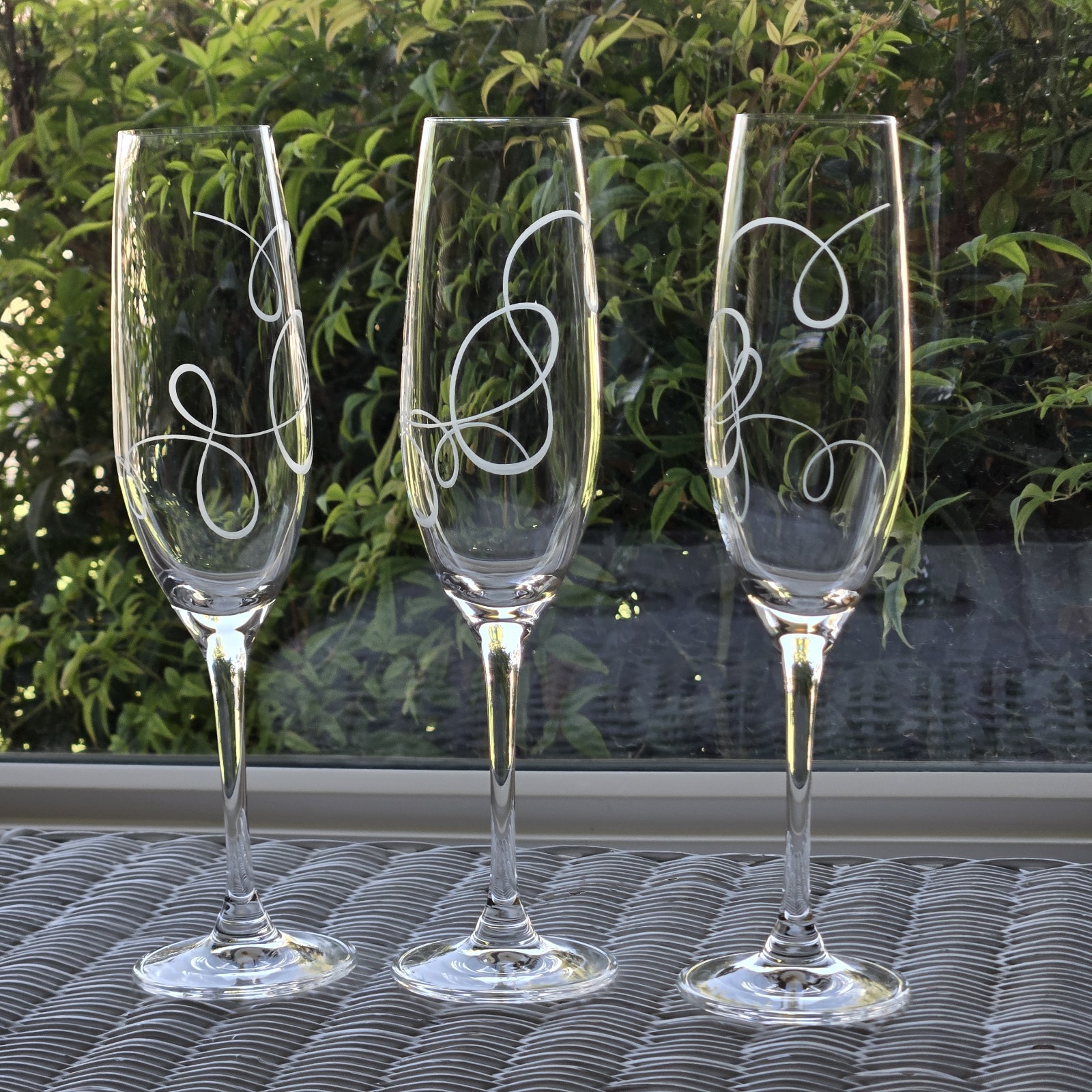 Set of 3 Mikasa Love Story Champagne Flutes Etched Crystal Wedding Toasting Set of 3 Mikasa Love Story Champagne Flutes Etched Crystal Wedding Toasting