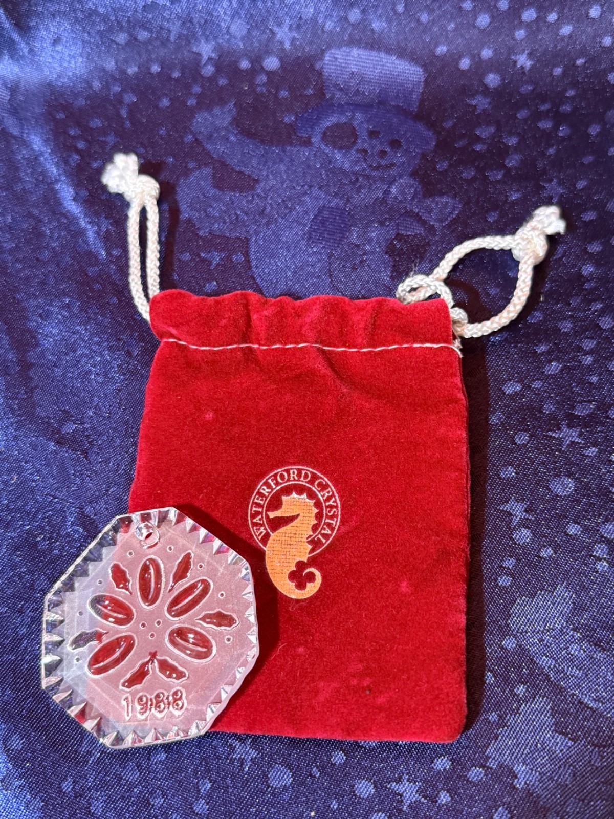 Waterford Vintage 1988 Snowflake Ornament with Velvet Storage Bag