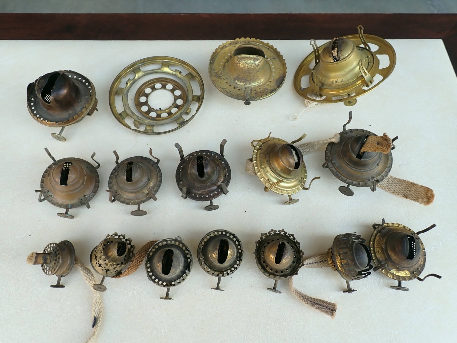 Antique Vintage Fifteen (15) Kerosene Lamp Burners, Large Mix of Sizes & Names