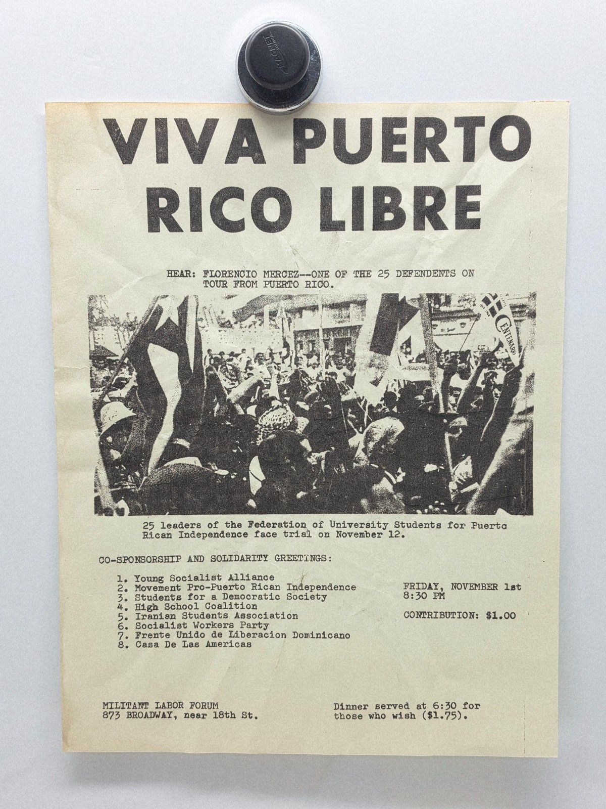 Vintage 1968 VIVA PUERTO RICO LIBRE Political Flyer Militant Labor Forum SDS Art