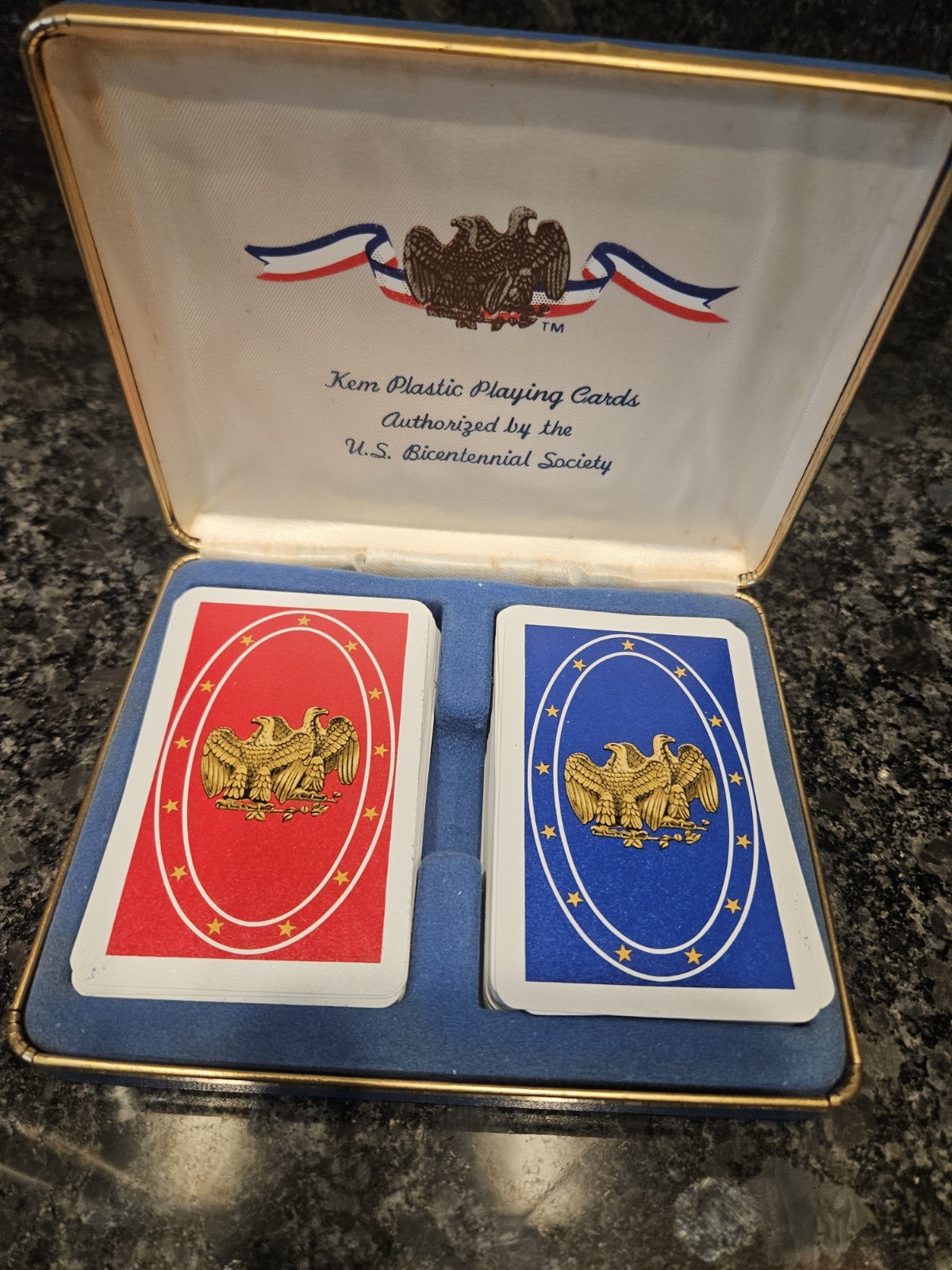 KEM U.S. Bicentennial 2 Decks Plastic Playing Cards W/Case Vintage Collectible