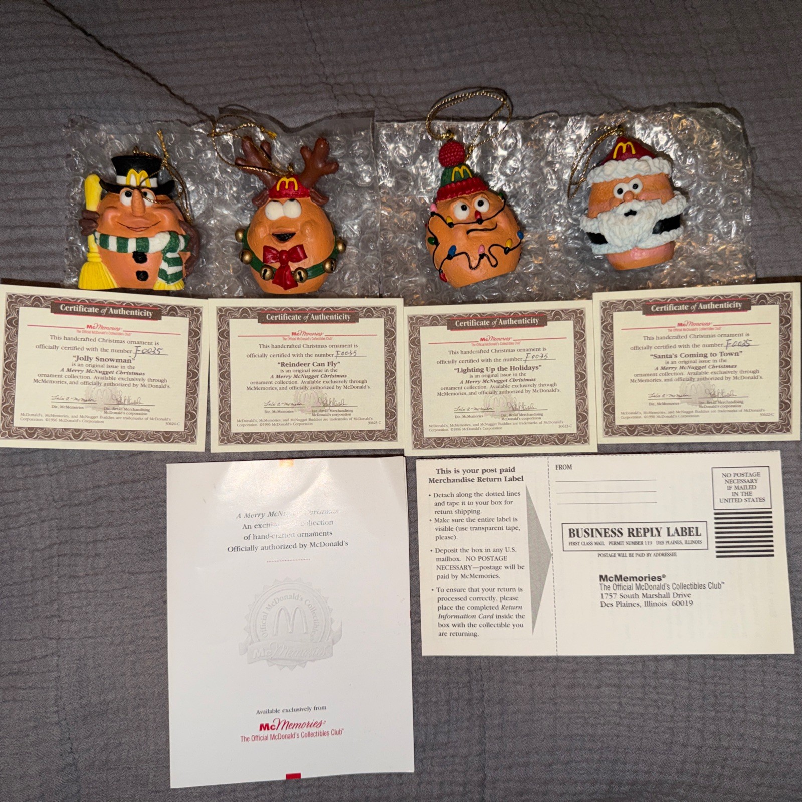 Vintage 1996 McDonald’s Merry McNuggets Christmas Ornaments Set of 4 - No Box