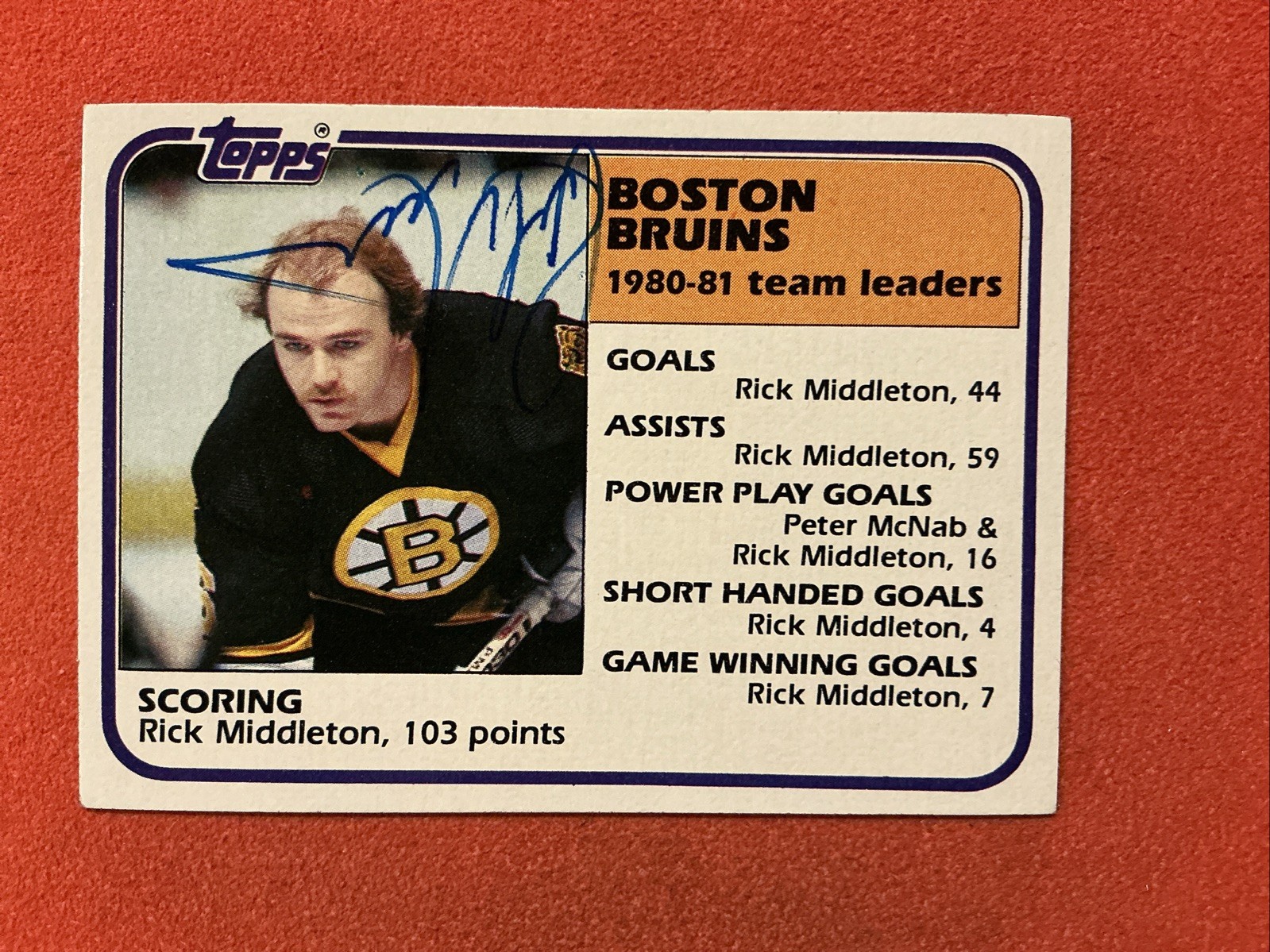 Rick Middleton 🔥🔥NHL : 1981 Topps 🔥🔥Autograph🔥🔥 Rick Middleton 🔥🔥NHL : 1981 Topps 🔥🔥Autograph🔥🔥
