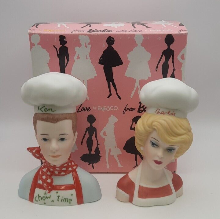 Enesco Barbie with Love Barbie & Ken Chefs Pair of Salt & Pepper Shakers 1994