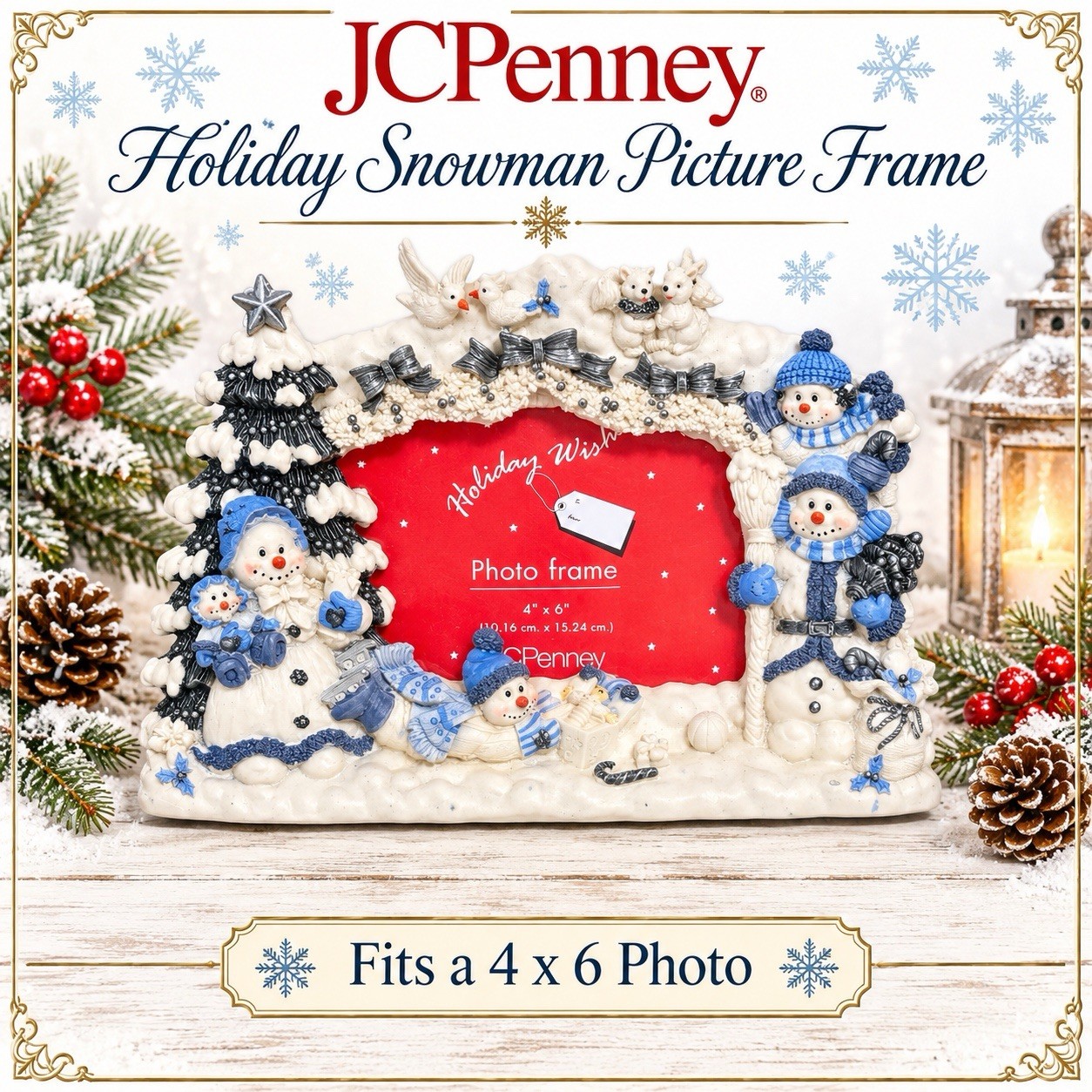Vintage JCPenney Holiday Wishes Snowman Picture Frame 4x6 Blue White Christmas Vintage JCPenney Holiday Wishes Snowman Picture Frame 4x6 Blue White Christmas