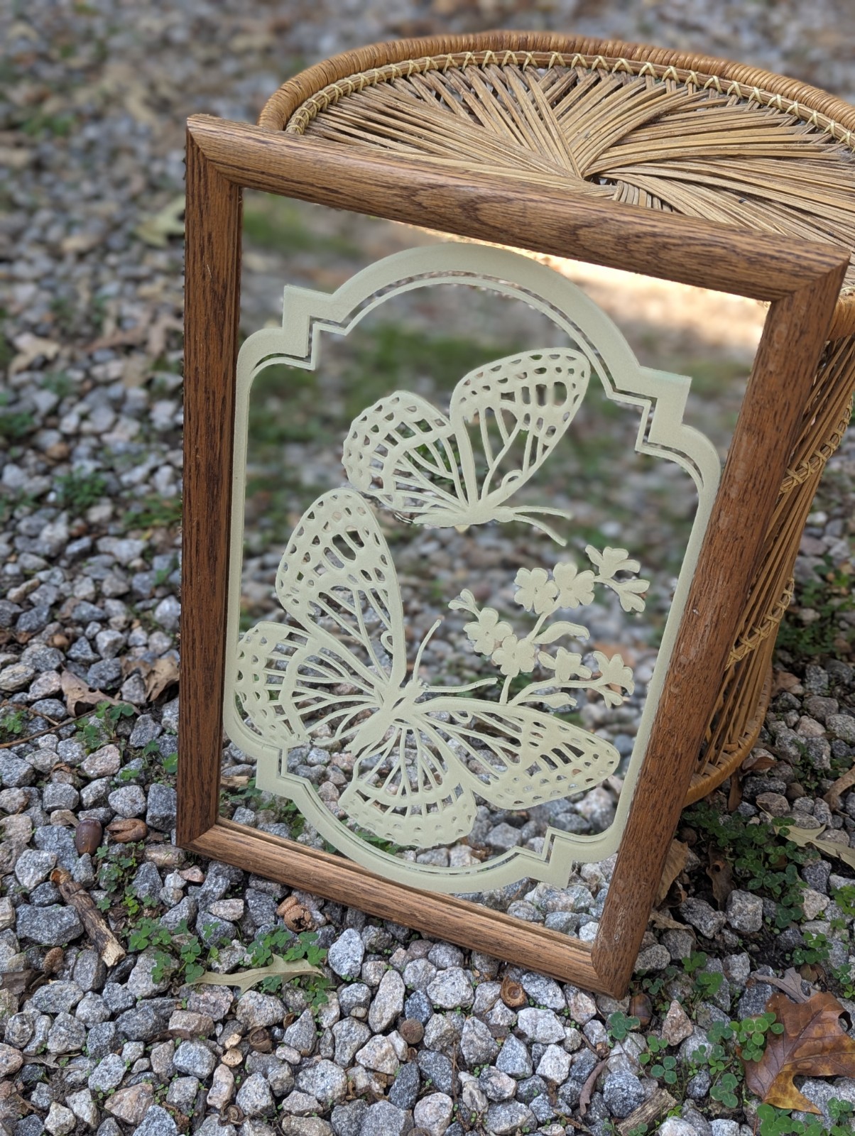 Vintage Etched Glass Butterfly Mirror MCM VTG Mid Mod 70s 1970s Decor