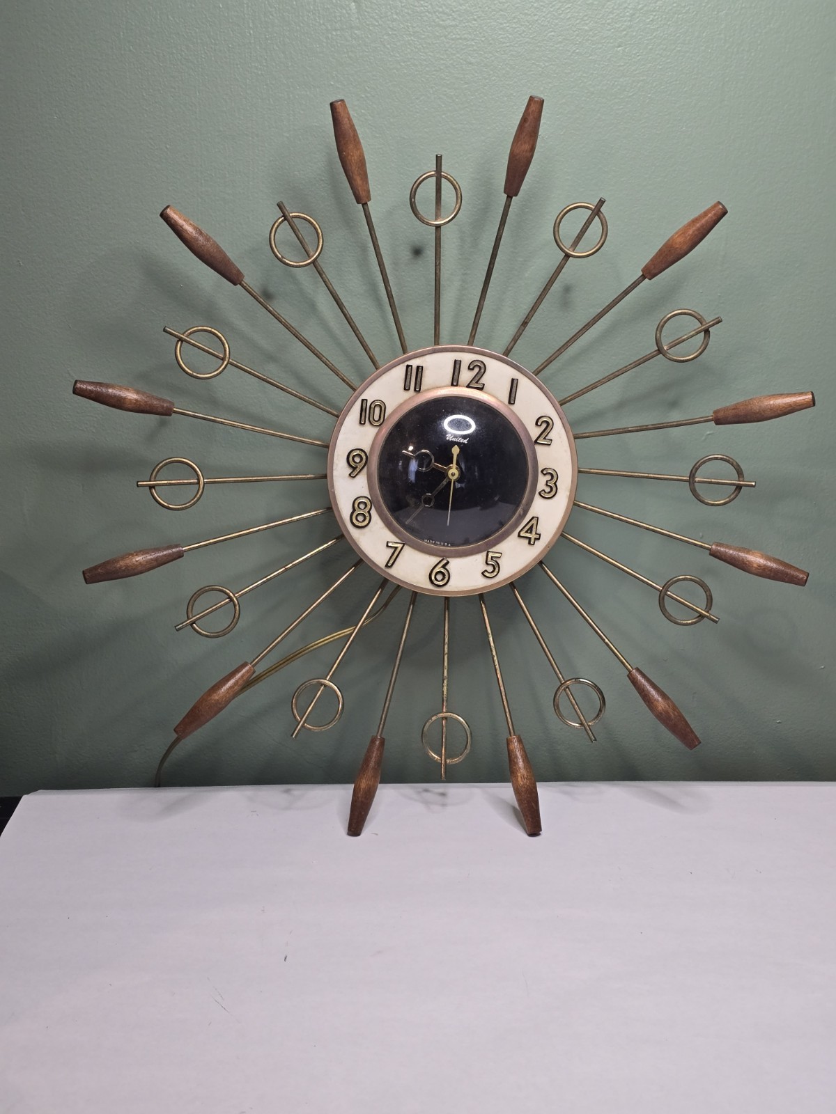 Vintage Mid Century Modern United Clock Corp Model 79 Starburst Wall Clock -...