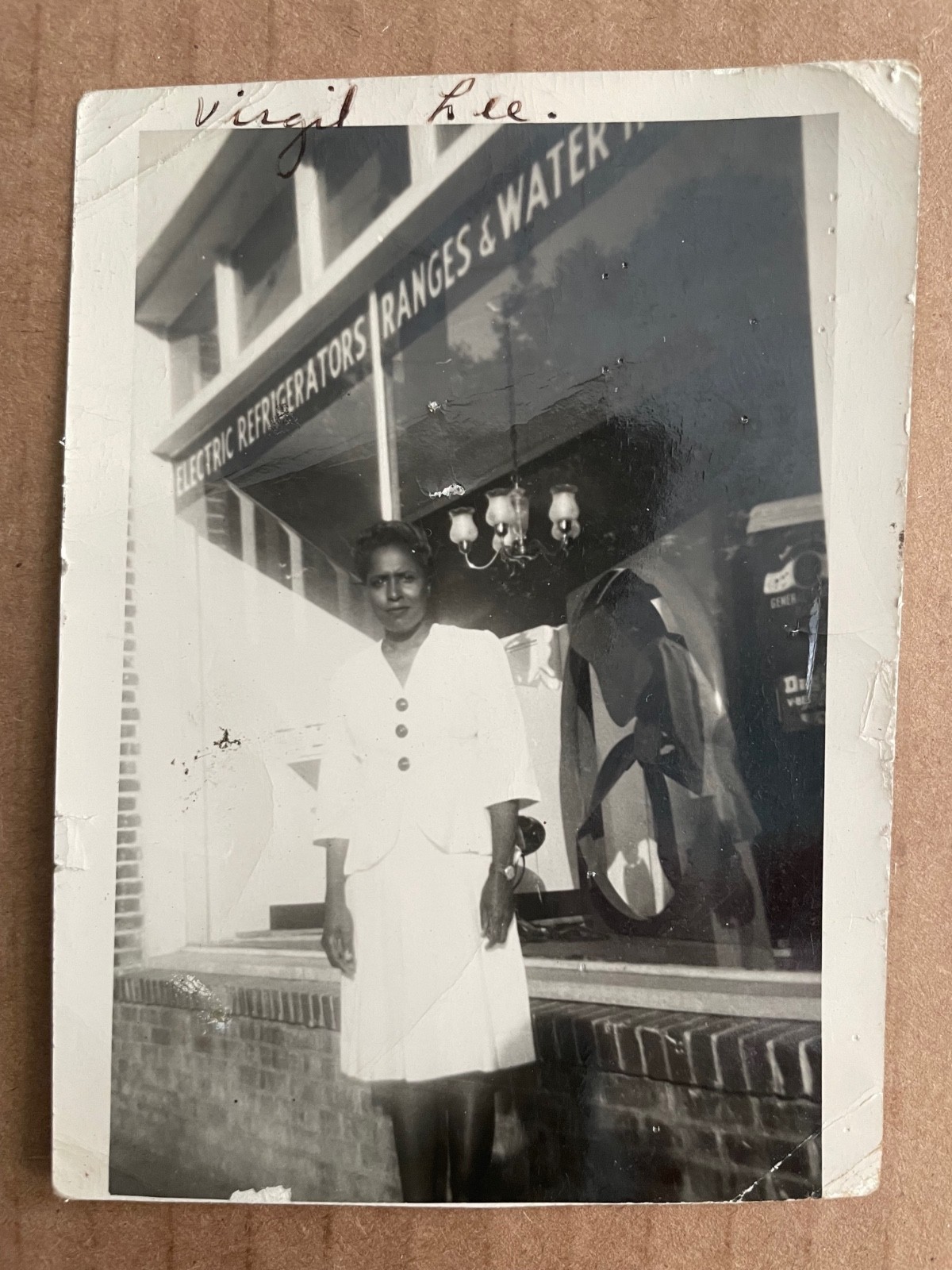 Vintage PHOTO African American Lady Posing Store Front Window Virgil Lee ID'd Vintage PHOTO African American Lady Posing Store Front Window Virgil Lee ID'd