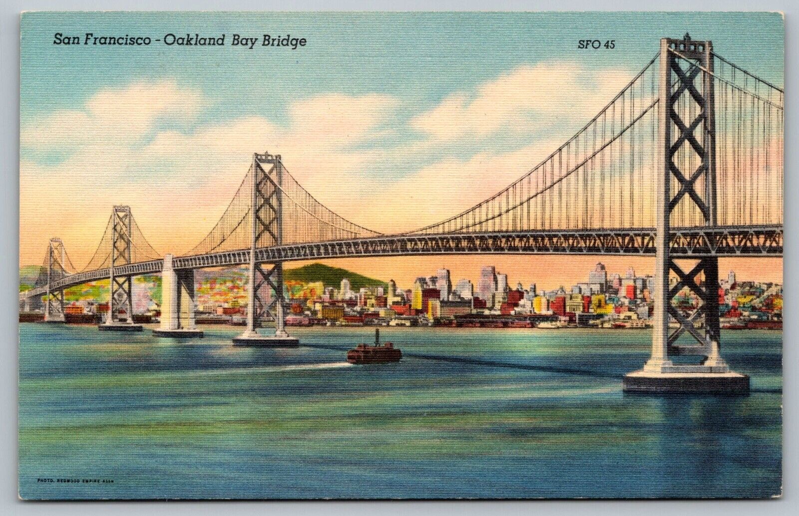 Postcard San Francisco Oakland Bay Bridge California CA Linen