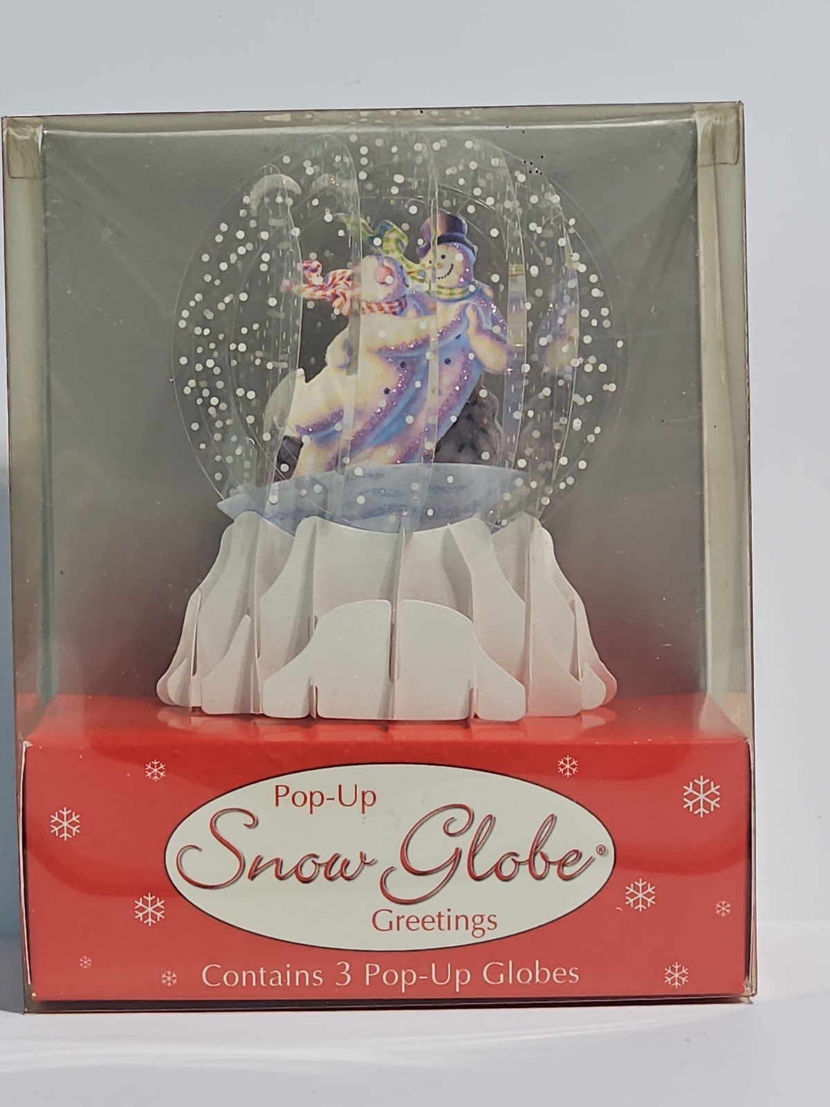 Pop-Up Snow Globe Greetings Cards - Contains 3 Pop-Up Globes Skating Snowmen-A7
