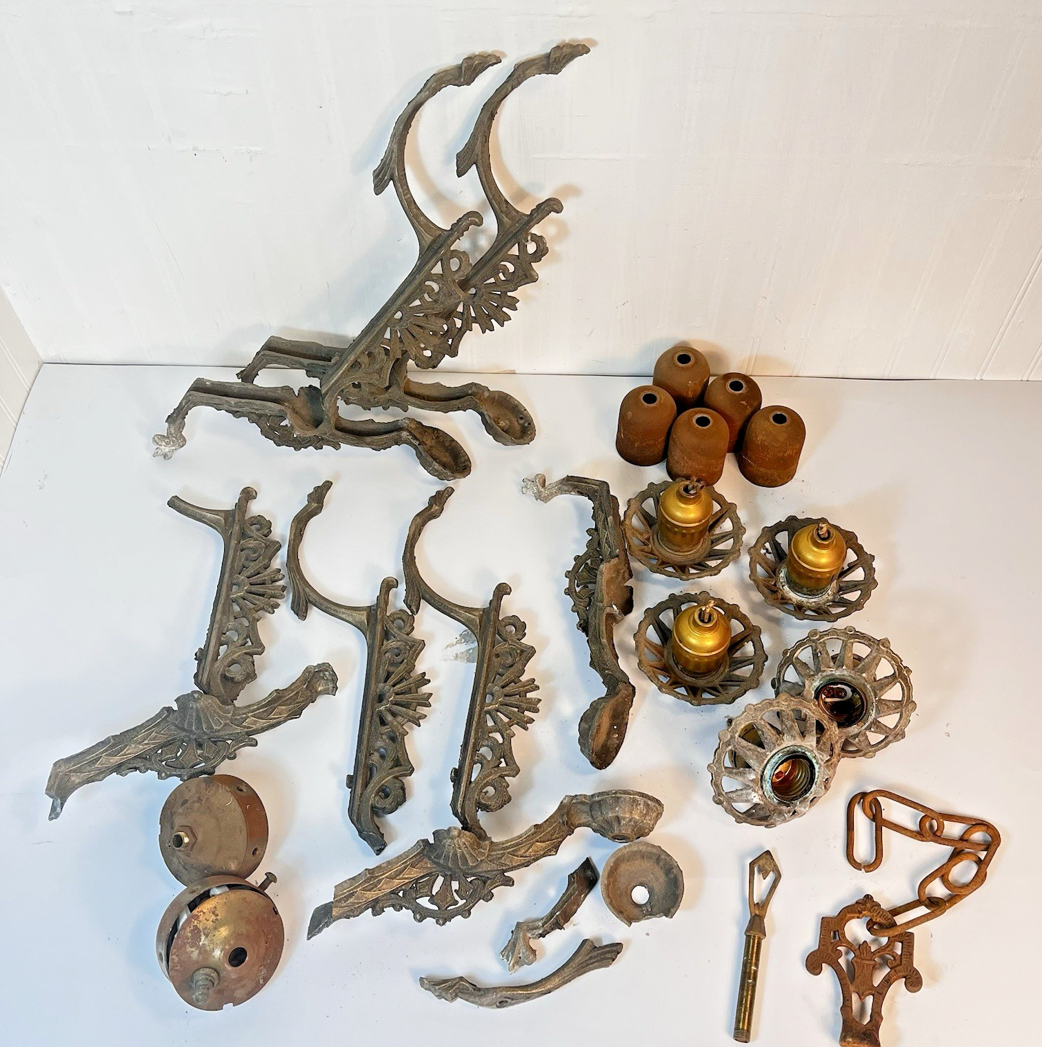 Antique 1920's Art Deco 5 Light Chandelier Unassembled Parts AS IS Damaged
