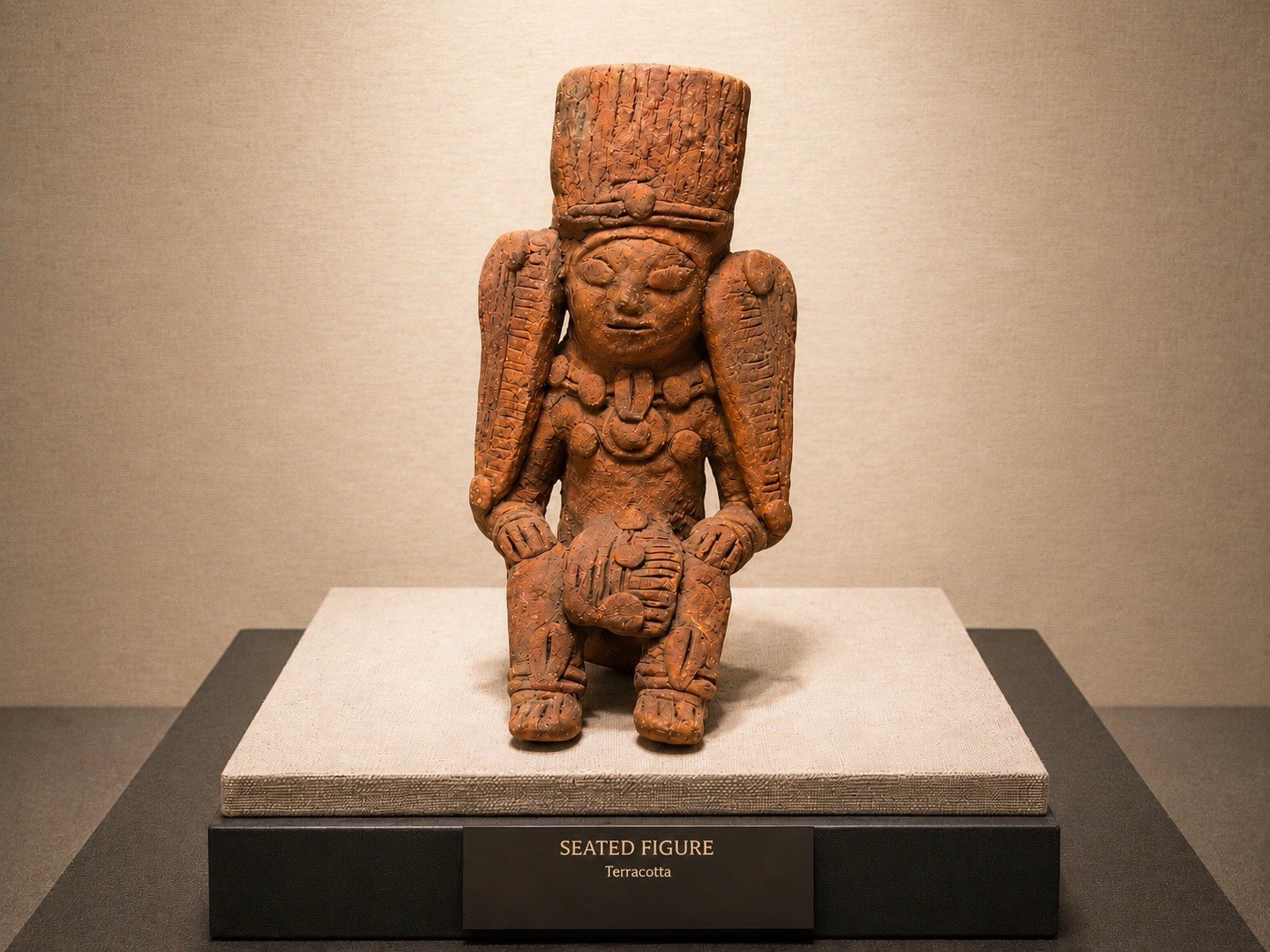 Vintage Pre-Columbian Style Terracotta Seated Figure Sculpture Folk Art 5”T