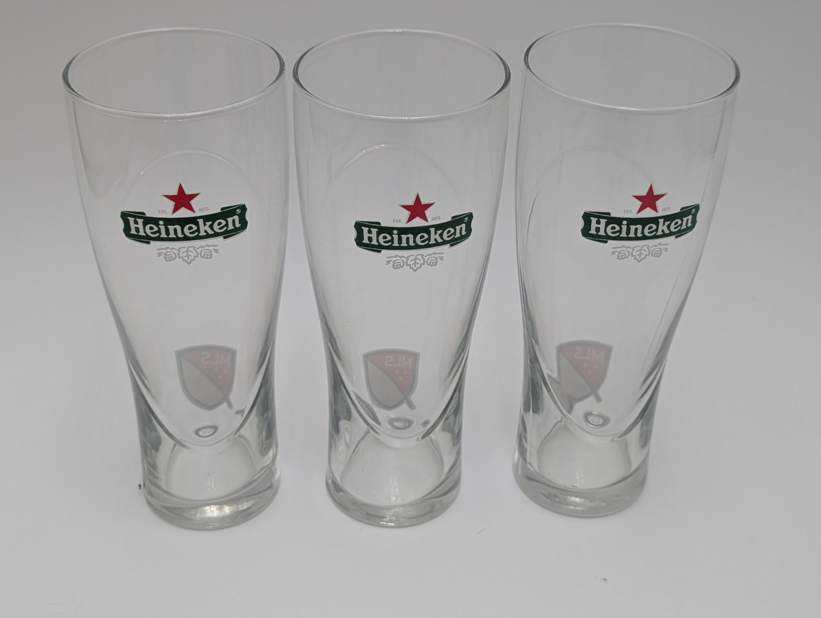 Heineken Beer Pilsner Glasses Set of 3 Logo Bar Glass