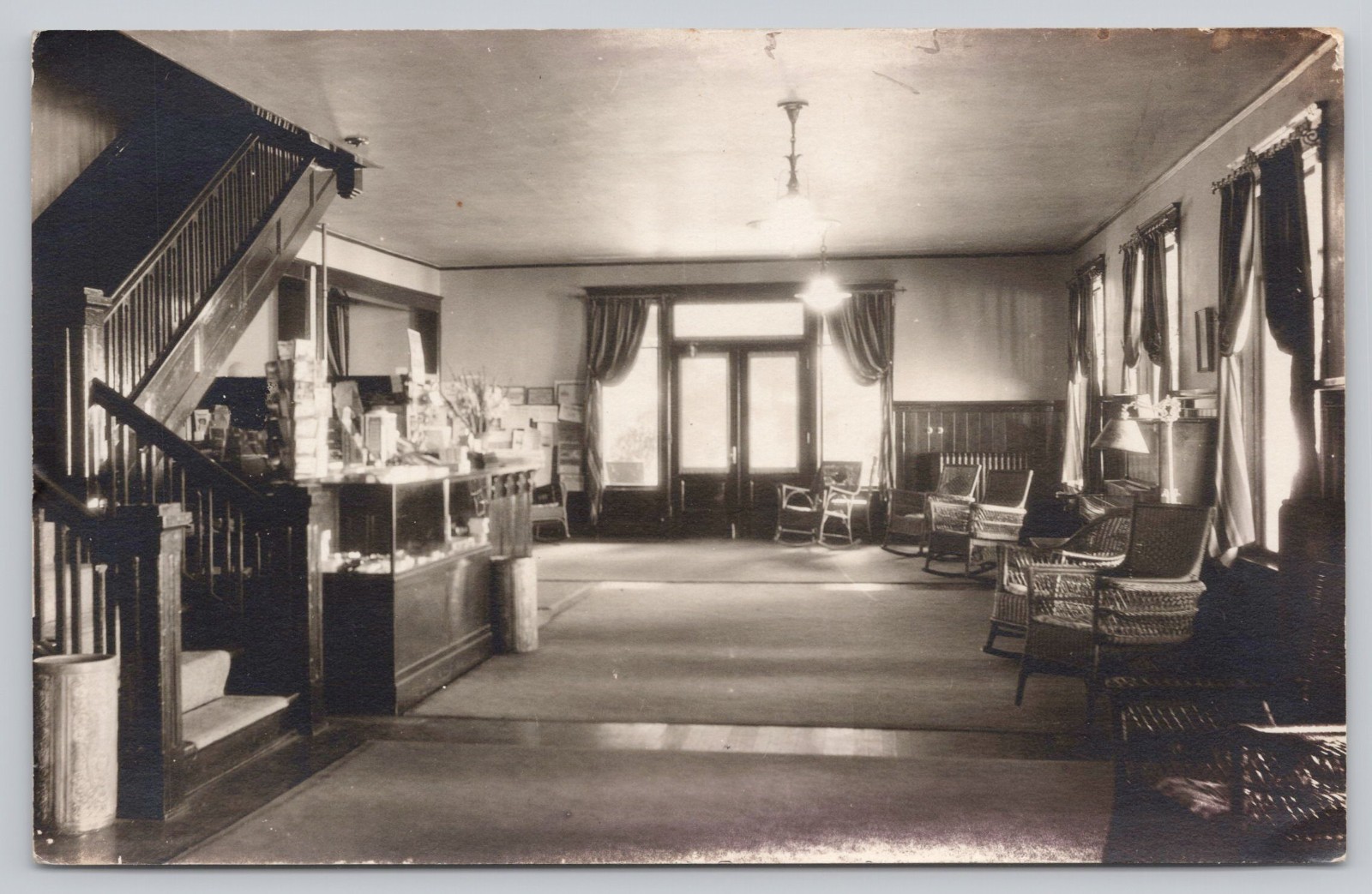 Early RPPC Hotel Lobby Interior Wicker Furniture Postcard Rack Unused Postcard Early RPPC Hotel Lobby Interior Wicker Furniture Postcard Rack Unused Postcard