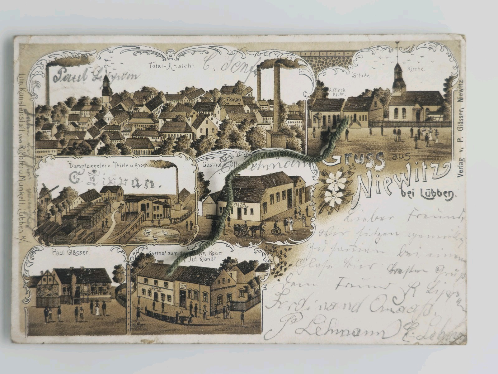 Postcard greetings from Niewitz near Lübben multi-picture card expired 1902 very rare