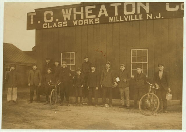 Photo:Millville NJ Wheaton Glass Works Workers 1909 Men Bicycles