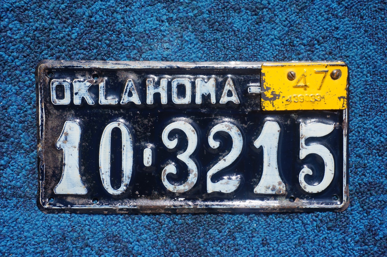 1946 1947 OKLAHOMA License Plate With Validation Tab 1946 1947 OKLAHOMA License Plate With Validation Tab