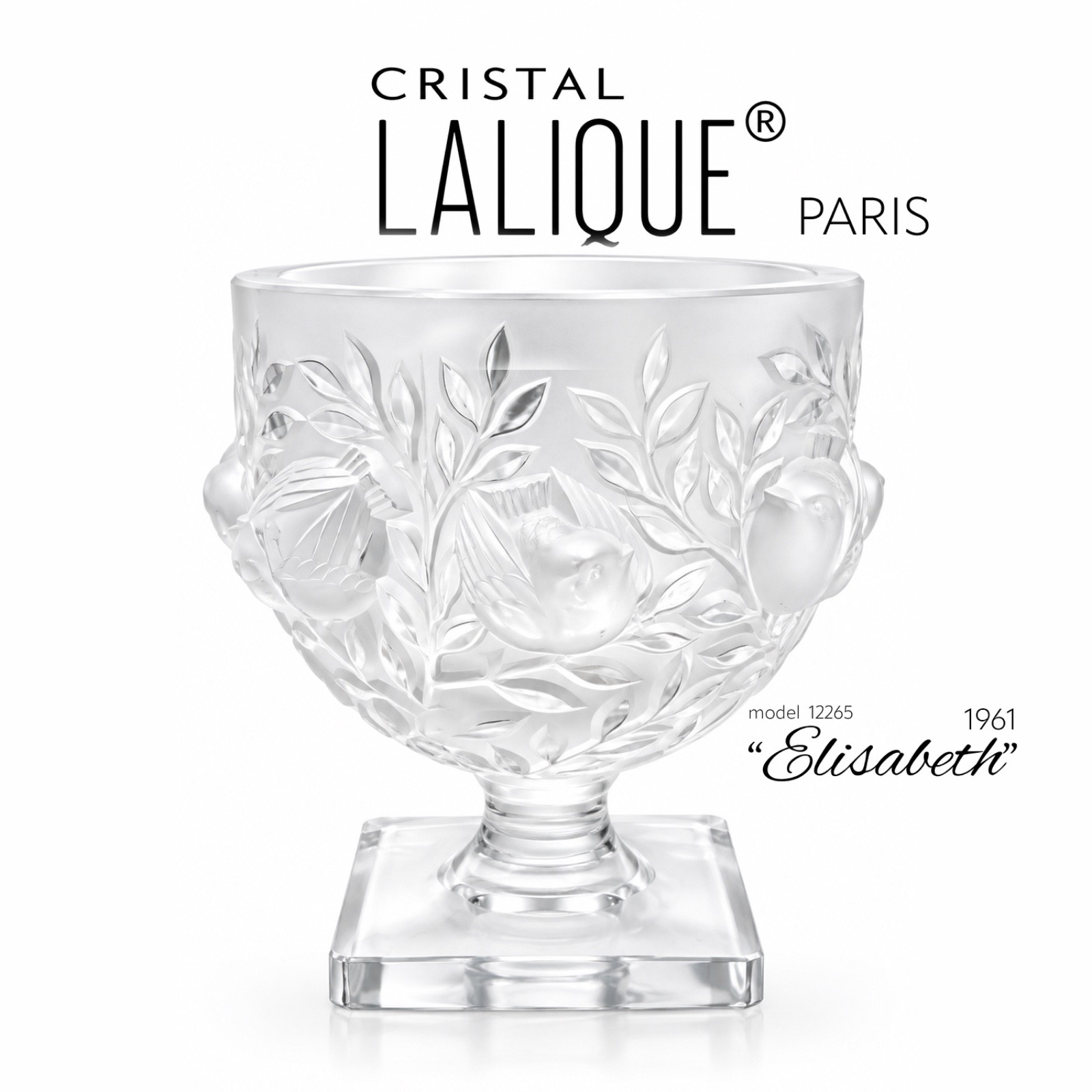 Lalique Elisabeth Crystal Vase Highly Collectible Birds 5.25in, Excellent Lalique Elisabeth Crystal Vase Highly Collectible Birds 5.25in, Excellent