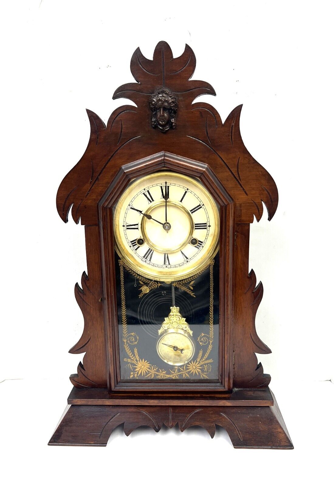 Antique 8 Day New Haven Mantel Parlor Clock Walnut Wood Working 1800s